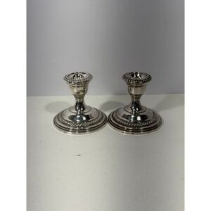 Empire Sterling Silver Weighted Candlesticks Pair Gadroon Rope Border 43 Vintage